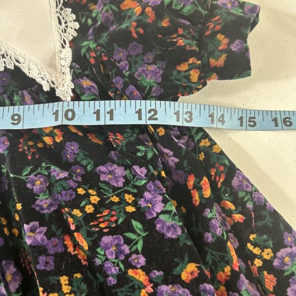 Vtg Sneak Preview Dress Kids 2T Velvet Daisy Peter Pan Holiday Cottagecore - Picture 5 of 7